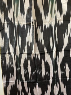 Vintage Hand Dyed Silk Ikat Fabric B & W  2.3 yrd Kength  