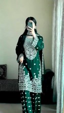 Heavy Faux Georgette Green Top Palazzo With Dupatta For Women Wedding Wear