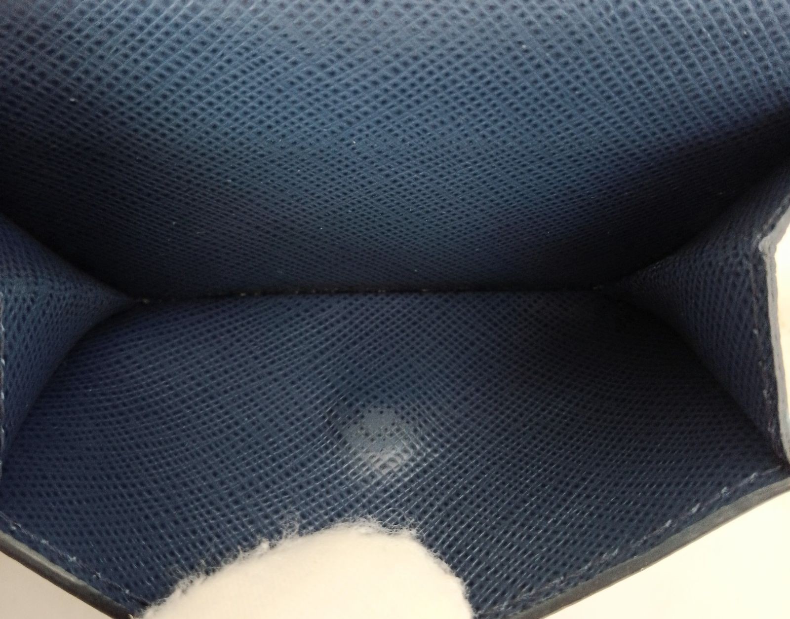 PRADA Saffiano Metal Compact Tri-fold Wallet Navy Blue Gold Hardware Leather Aut thumbnail 6