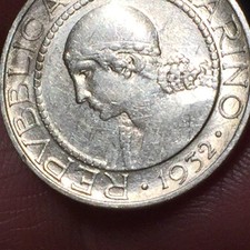 REPUBBLICA DI SAN MARINO - VECCHIA MONETAZIONE - 5 LIRE 1932  R ARGENTO