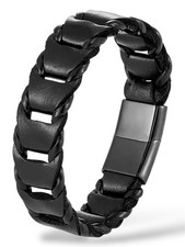 ARMBAND HERREN LEDER EDELSTAHL MAGNETVERSCHLUSS SCHWARZ CA 19 CM LANG