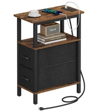 Narrow Side Table for Small Spaces Skinny End with Charging Station Sofa Beside