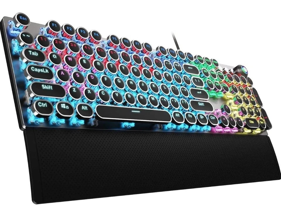 F2088 Typewriter Style Mechanical Gaming Keyboard Blue Switches,Rainbow LED B... - Image 4 of 4