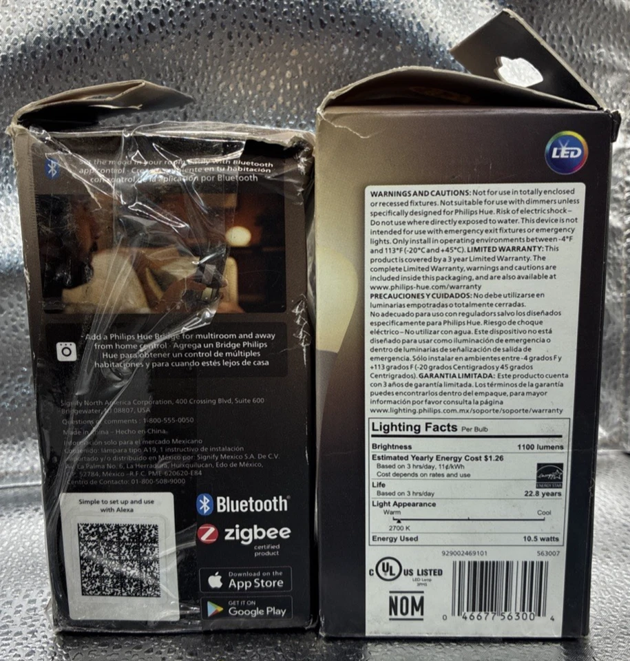 2x Philips Hue A19 75W  1100 Lumen LED Smart Light Bulb-White Ambience - Image 2 of 3