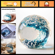 Hand Blown Ocean Wave Crystal Sphere - Decorative Tabletop Ornament, Home Decor