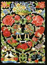 German Embossed Vintage Style Scrap Die Cut - Roses Valentine Love  EF7023