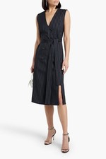 NWT.Carolina Herrera Double-breasted pinstriped wool-blend twill midi dress Sz12