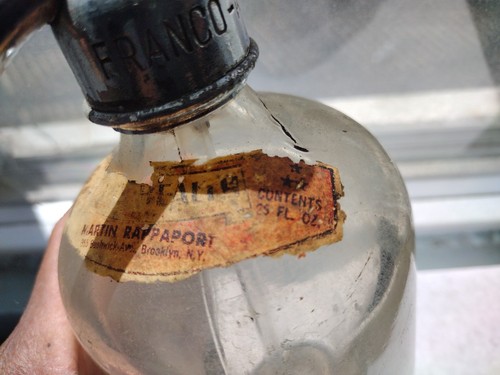 Vintage Jacob Kleiman NYC Seltzer Bottle – Etched Glass Soda Siphon w/ Metal Top