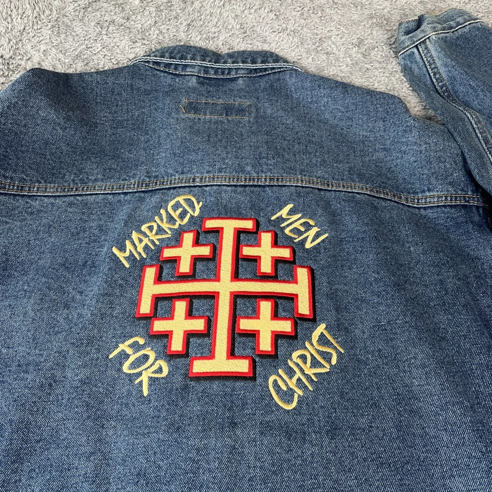 Denim Jacket  Port Authority  Mens XL Blue Denim Trucker  Marked Men For Christ - Image 3 of 4