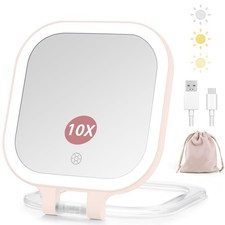 Rechargeable Travel Makeup Vanity Mirror with Lights and Magnification Portab...