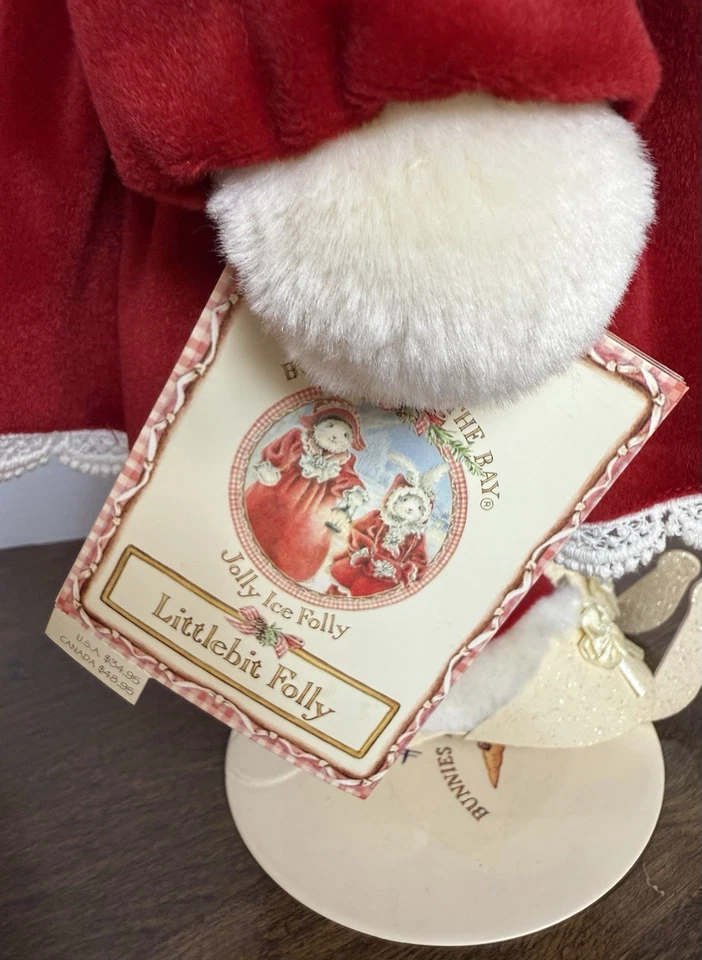 Hallmark  Bunnies By The Bay LITTLEBIT FOLLY Plush Ice Skater Rabbit w/ Stand - Image 4 of 4