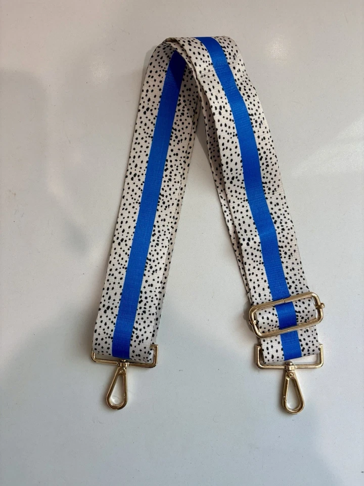 Adjustable Dalmatian Print Purse Strap Blue Stripe Gold Hardware Replacement Bag - Image 2 of 3