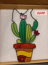 Handmade Stained Glass Cactus Suncatcher – Colorful Plant Window Hanging Decor