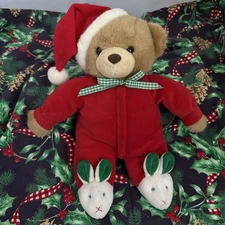 Vintage Soft Dreams Christmas Santa Bear Plush Rattle Bunny Slippers