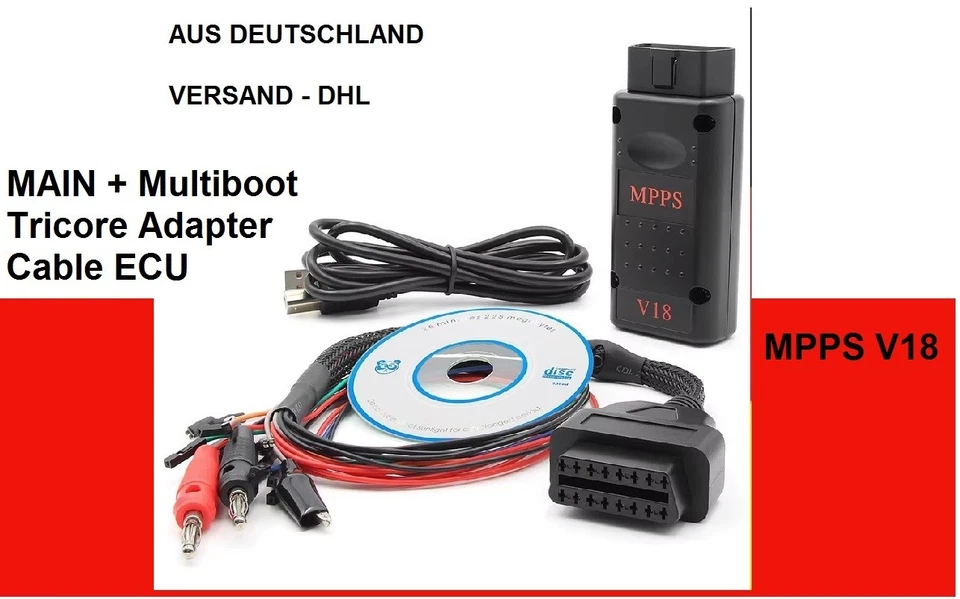 UIOTECH 2025 NUEVO MPPS V18 de Alemania MAIN + Multiboot Tricore Adapter Cable ECU AUS DEU