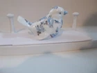 Fenton Glass White Satin Finish H/P Blue Roses Bird, Louise Piper, 1979