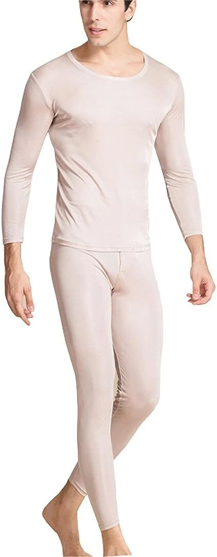 METWAY Silk Long Underwear Men's Silk Long Johns, 2pc Thermal Underwear Set