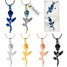 Stainless Steel Rose Flower Urn Pendant Necklace for Cremation Ashes Keepsake