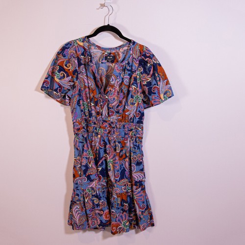 Anthropologie Maeve Somerset Mini Cotton Poplin Smocked Waist Pattern Dress M