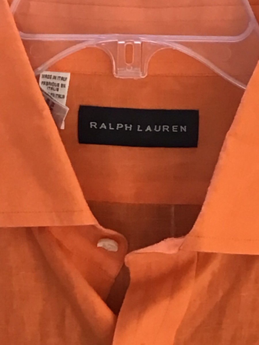 Mens RALPH LAUREN Black Label Shirt Orange Linen Size 16, Made in Mens RALPH LAUREN Black Label Shirt Orange Linen Size 16, Made in