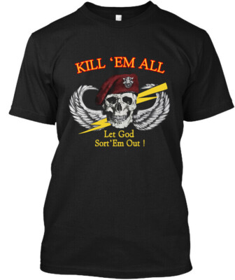 NWT Vintage Kill Em All Let God Sort Em Out 1985 Retro Art Graphic T-SHIRT S-4XL
