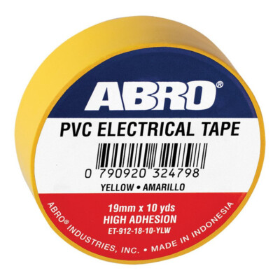High Adhesion PVC Electrical Tape 0.12mmx19mmx10yds Yellow ABRO ET-912-18-10-YLW