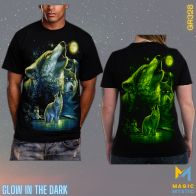 Wolves And The Moon Glow In The Dark Tie Dye T-shirt Wolf Pack M - 4XL