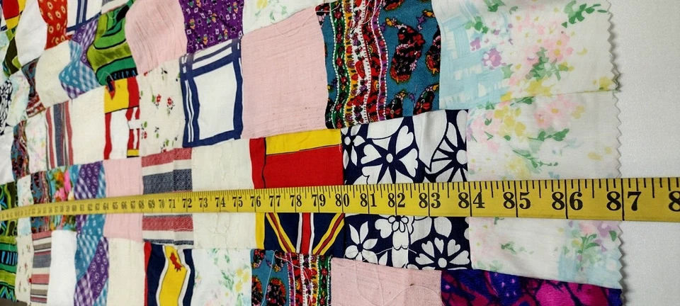 Vtg 70s Hand made quilt fabric 2 yards plus  Barkcloth Psychedelic Easter Colors - Image 2 of 4