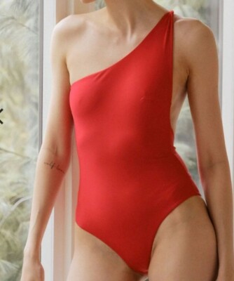 Ziah Asymmetric One Piece Vermilion Red ZR22002VRD US Size 4-6 New With Tags    