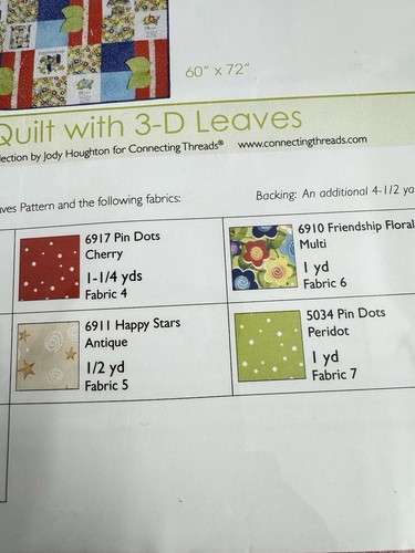 Connecting Threads Friendship Quilt 3D Leaves Fabric Quilting Kit 60"X 72" - Picture 4 of 6