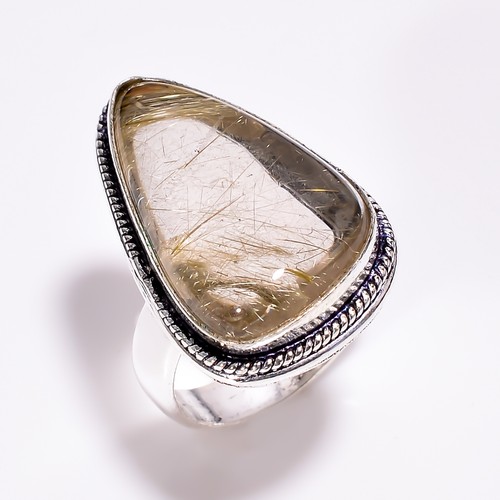 Bague Vintage Argent Massif Avec Quartz Rutile - Taille 65, Occasion