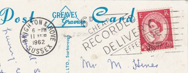 Postal History Brighton & Hove Slogan Postmark 1962 Cheap Recorded Delivery 6d