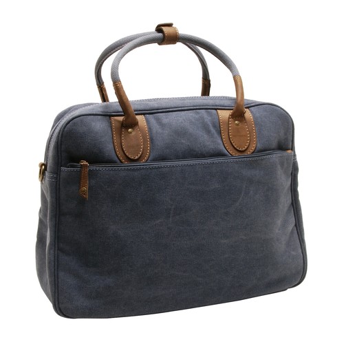 Cactus - Denim Blue Canvas Travel Bag/Holdall with Brown Leather Trim - Picture 7 of 9