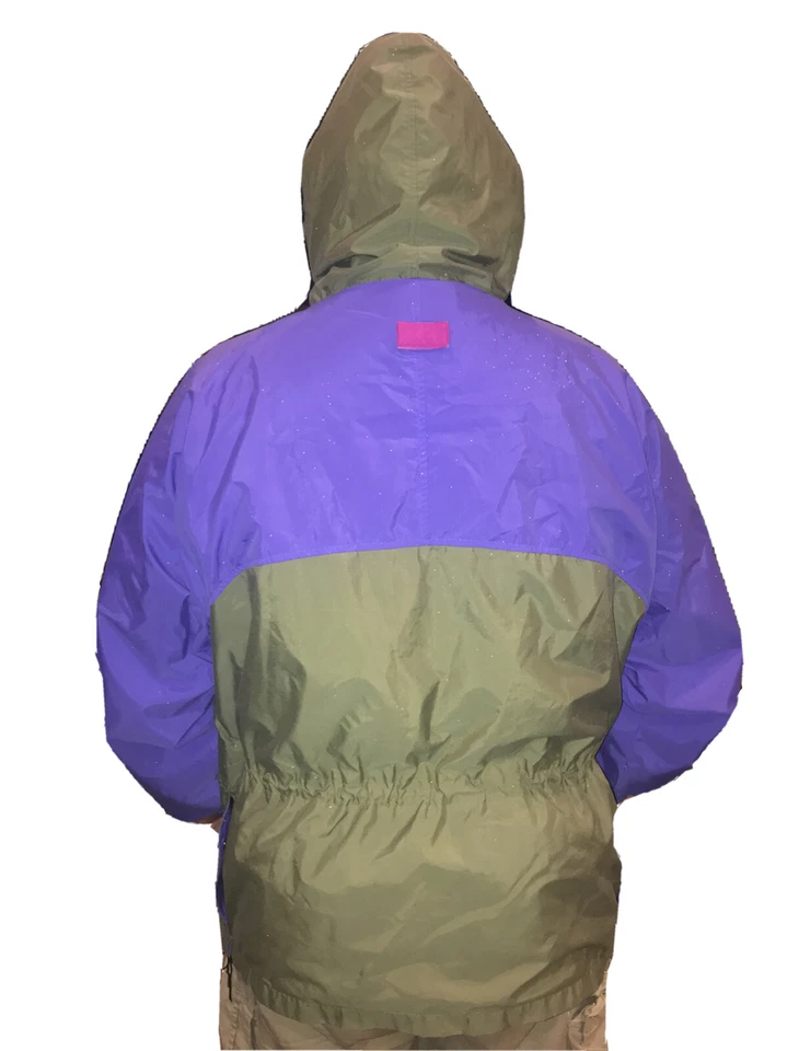 XL PURPLE Olive Woolrich RAIN Jacket Hood 1/4 Zip Windbreaker 90s Sigmet Gear XL - Image 4 of 4