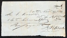 1844 Jabez Knowlton* Newburgh, ME General Store Receipt for Set of Silver Spoons