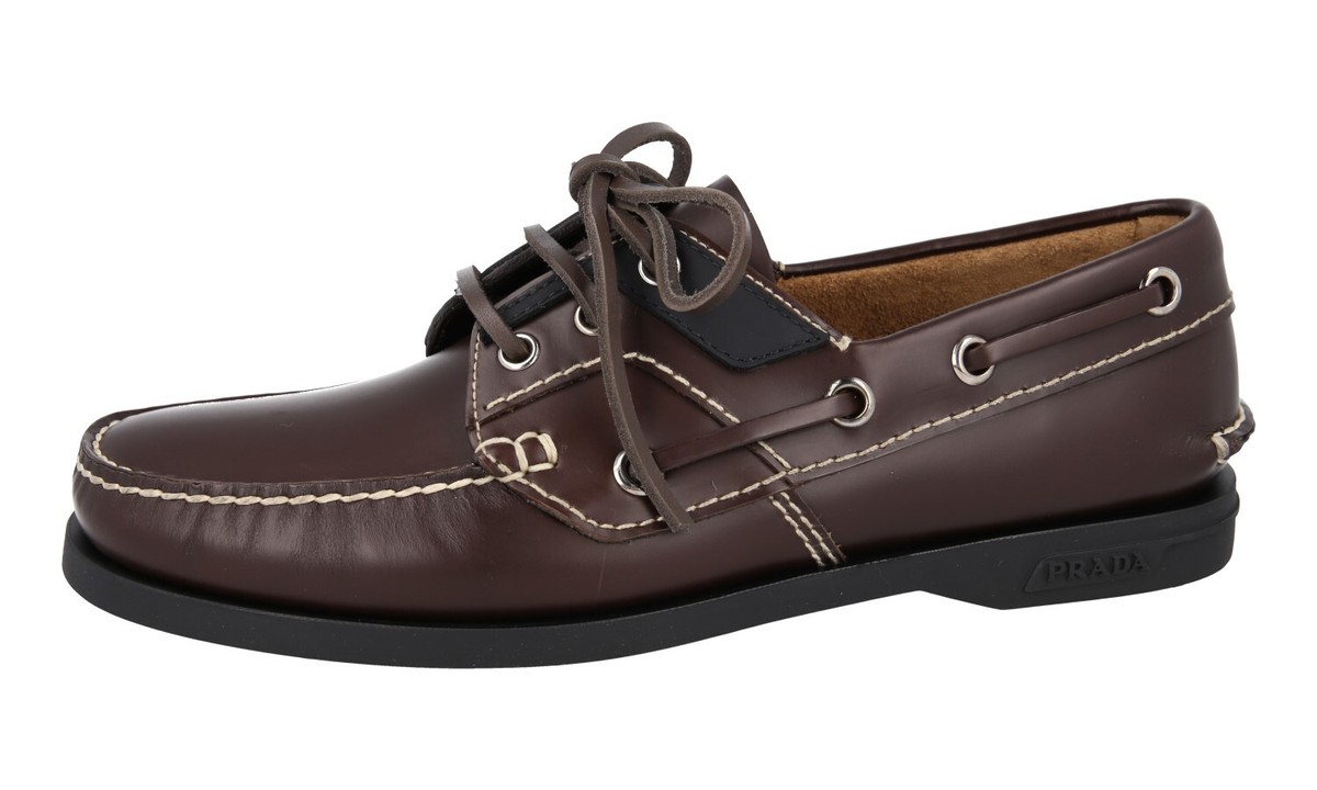 Prada Men’s Brown Leather Boat Shoes PRADA Leather Boat Shoes for Men | MR PORTER main image 2