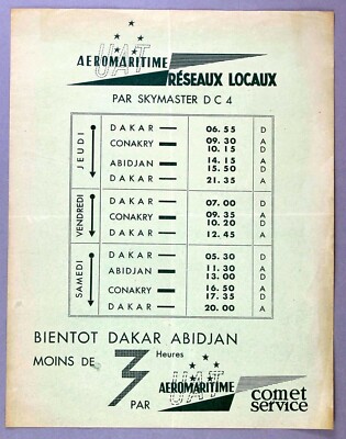 UAT AEROMARITIME VINTAGE AIRLINE FLUGPLAN DAKAR DOUGLAS DC-4 DE HAVILLAND COMET