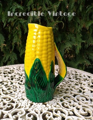 Vintage MAJOLICA Maiskolben Zuckermaiskrug handbemalt große Vase Sammler
