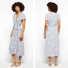 Madewell Desert Wrap Midi Dress V Neck Floral Blue White Size M NWT