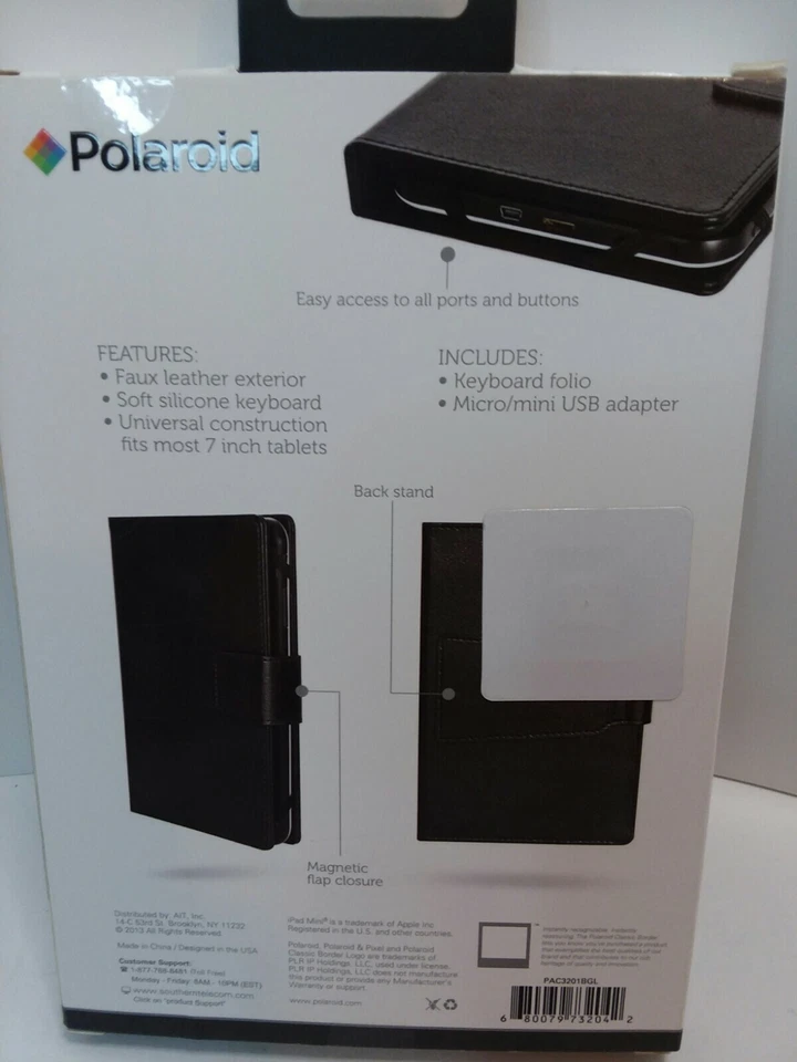 Polaroid 7" Universal Keyboard Folio Stand w/Micro USB connectivity Black NIB - Image 3 of 4