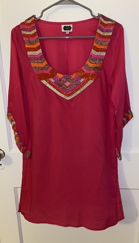 Ladies’ Mud Pie Hot Pink Daphne Beaded Cover Up Small NWOT - Picture 2 of 6