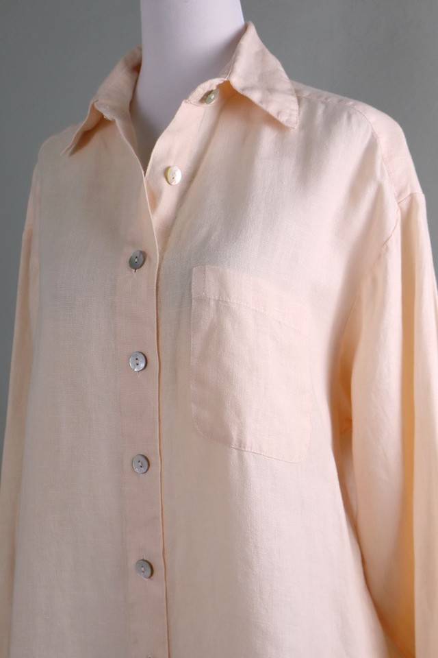 BRYN WALKER USA $128 Peach Linen Pleated Back Button Up Shirt Top Size ...