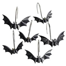 CHICTIE Halloween Shower Curtain Hooks, Cute Bat Decorative Shower Rings Black