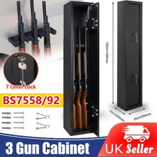 Luxury 3 Gun Cabinet Security Lockable Safe Storage Rifle Firearm Steel Black UK