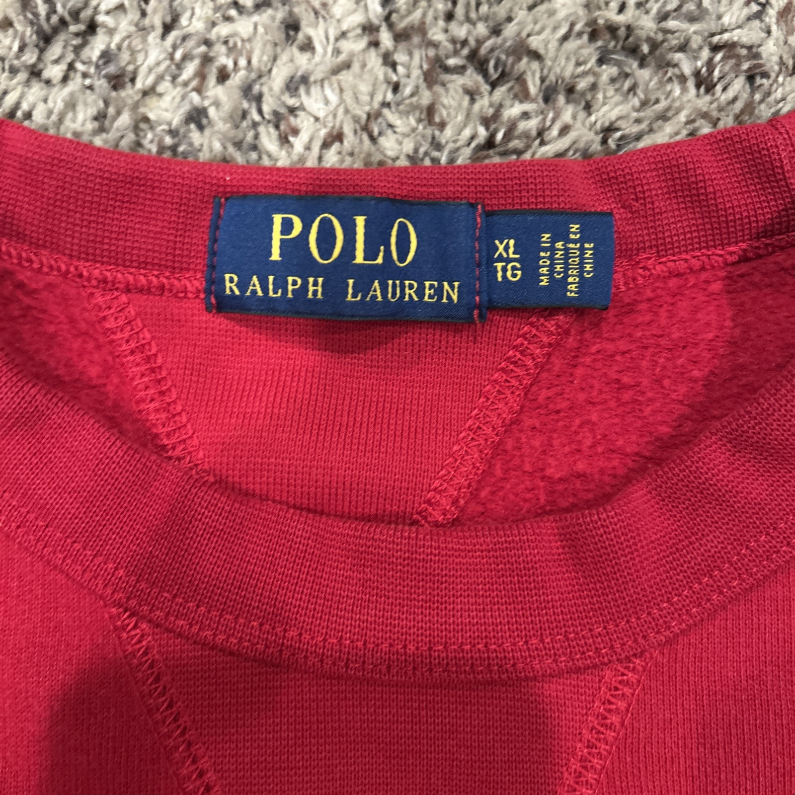 Polo Ralph Lauren Pullover Girocollo Felpa Uomo XL Rosso Maglione Pile Pony
