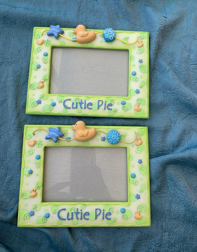 Lot of 2 Cutie Pie Baby Picture Frames 3D ducks ball and star matching