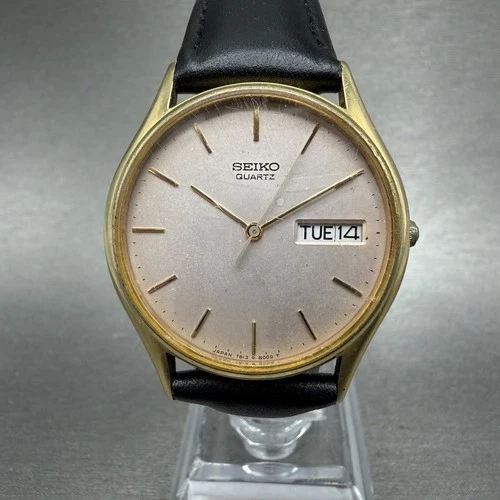 Seiko Watch Men 34mm Silver Dial Gold Tone Daydate 7813-8019 New Battery