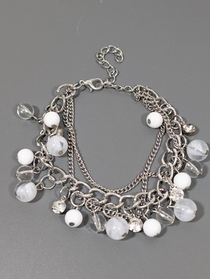Beachy Boho Coastal White Round Charm Multi Chain Cha Cha Bracelet Adjustable