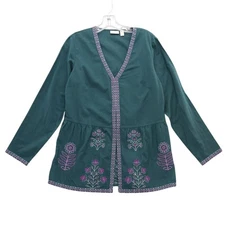 LOGO Lavish Lori Goldstein S Woven Embroidered Peplum Cardigan Bohemian India
