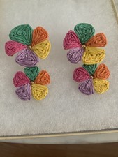 Colorful Raffia Earrings With Different Color Petals.